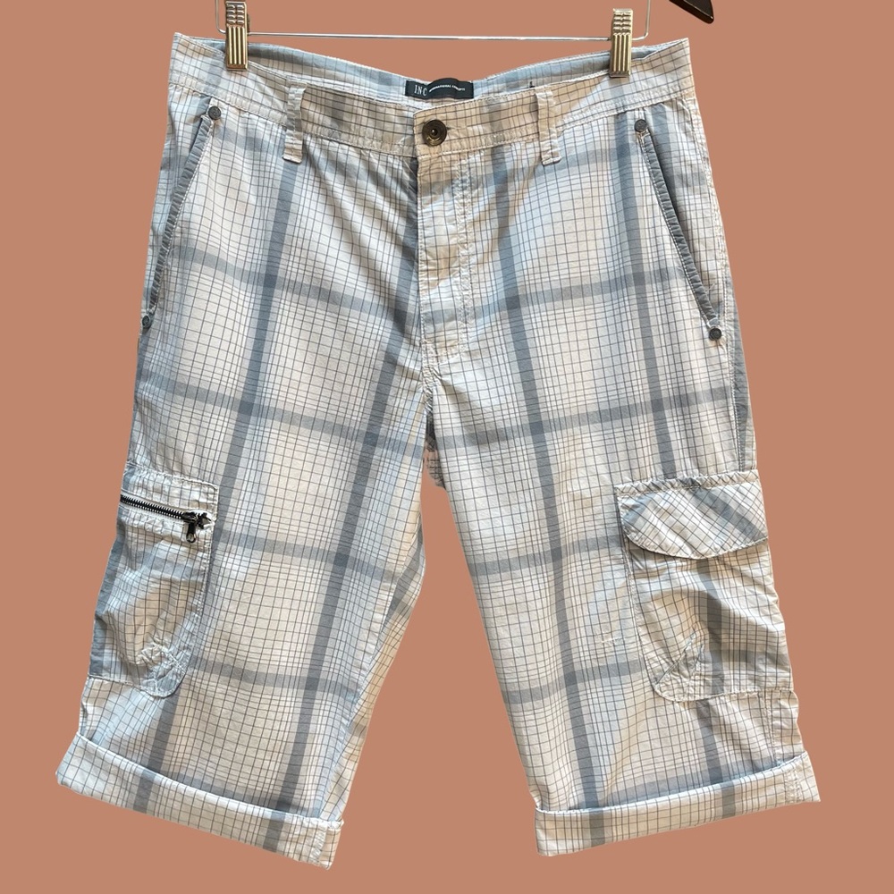 Men’s INC Plaid Cargo Shorts – Laidback Cool Meets Utility Style - Size 31